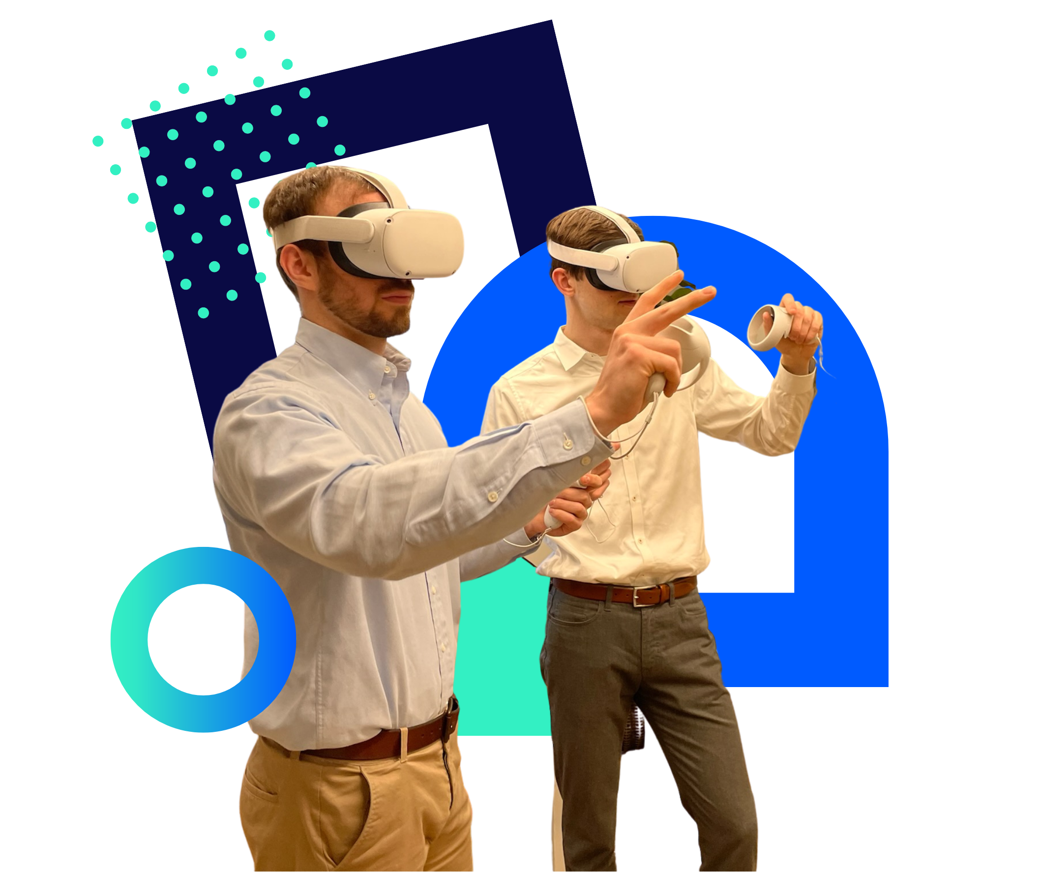 two men with VR headsets doing extended reality training